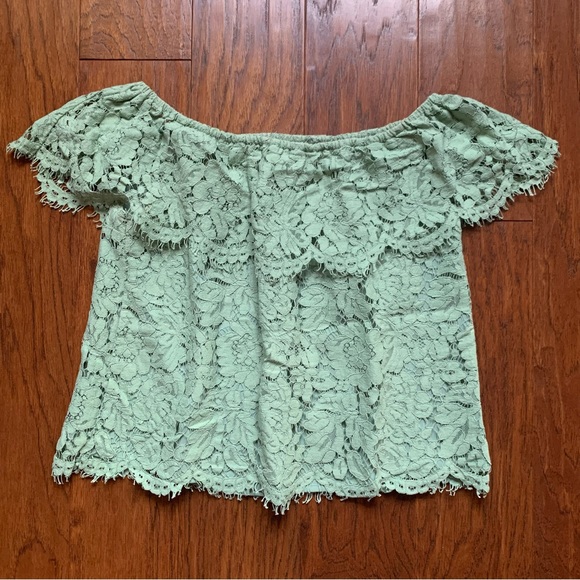Sugar Lips Sage Off The Shoulder Lace Top | Size S - Picture 5 of 9